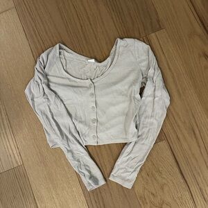 Gilly Hicks Taupe Button-Up Crop Top Pajama Top